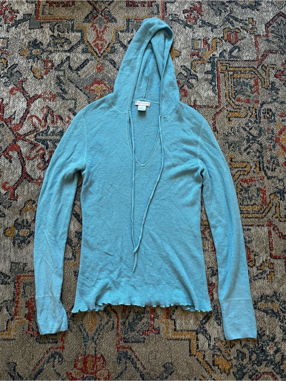 Fitigues Light Aqua Hooded Long-Sleeve Top Size M 100% Cashmere